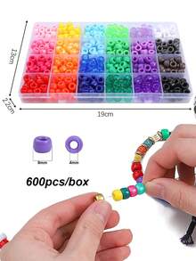 600顆/盒 9x6mm 多色壓克力馬馬珠－適合珠寶製作、手鍊、編髮與DIY手工藝－含收納盒、手工配件、鮮豔彩色珠子、收納盒設計、珠子收納盒 - 珠 - 查看 3