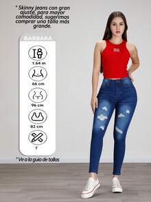 Pantalón Slim Fit Azul de Mezclilla Suave con Cintura Alta, Botones Metálicos y Diseño de Bolsillos con Efecto Trasero Levanta Glúteos - Azul 2309guion2 - Ver 2