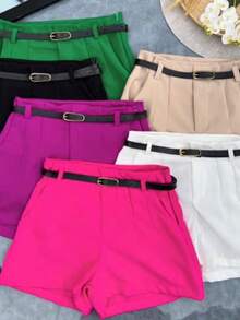 Kit 2 Women's Tailored Shorts With High-Waisted Formal Belt - Black/Gray - View 2