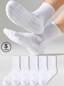 5 Pairs Men's Cushioned Crew Sports Socks, Moisture-Wicking Shock-Absorbing Heel Protection Odor Resistant Basketball Socks, Black & White, All Season - Multicolor - View 10