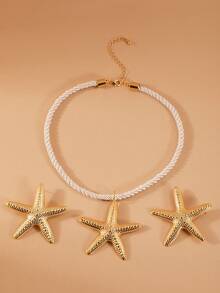 1套3件簡約時尚海星吊墜項鍊，夸張耳環，個性化女士珠寶套裝 - 星星 - 查看 3