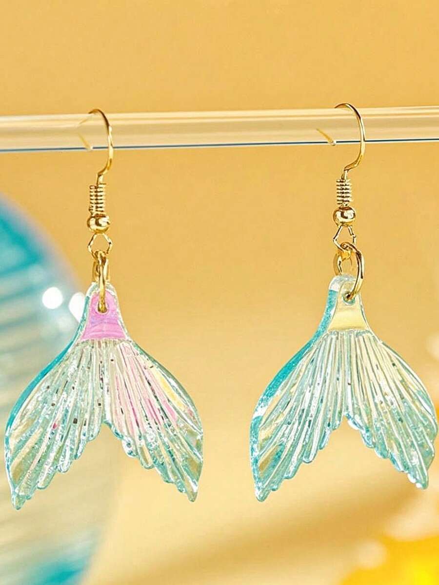 2pcs Dynamic And Lightweight Mermaid Tail Earrings, Colorful Summer Beach Earrings Suitable For Girl Clothing Matching, Best Friend Earrings