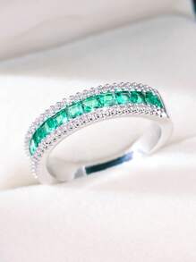 1 st. Elegante asymmetrische rand brede eternity band ring met synthetische kubieke zirkonia, veelzijdig ontwerp voor mannen en vrouwen, geschikt voor dagelijks gebruik, bijeenkomsten, cadeaus voor de feestdagen en geliefden