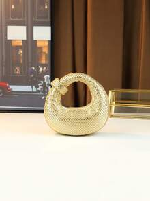 Rhinestone Embellished Evening Clutch Bag, Dumpling Shape Mini Fashionable And Unique Design Handbag, Smartphone Pouch - Gold - View 1