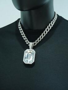 1pc Versatile Classic Multi-Colored Gemstone Pendant Necklace, Unisex Jewelry, Couples Accessory Suitable For Everyday Wear - Large Gemstone Pendant Necklace - View 15