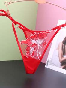 1pc Customized Sexy Lingerie, Red Lace Pattern Panties With Personalized Metal Letter Name, Intimate Gifts For Girlfriend/Wife Birthday - Red - View 3