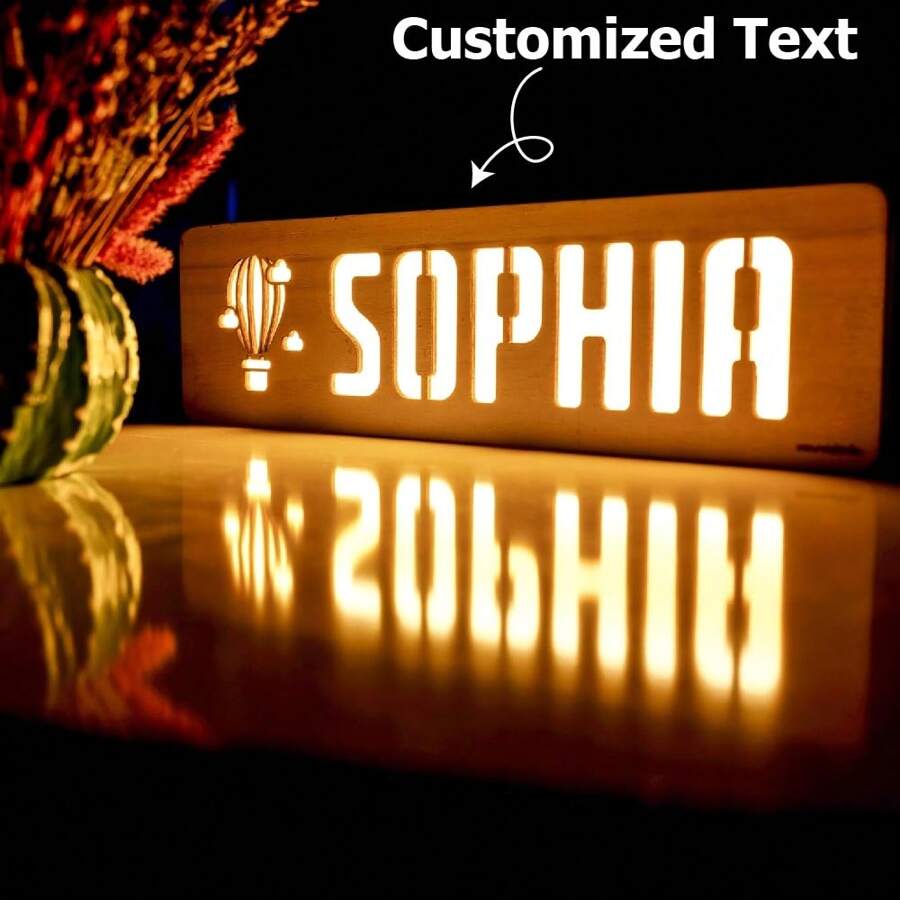 1pc Personalized Wooden LED Light, Customized Name And Cute Pattern, USB Powered, The Most Adorable Gift For Him/Her, Suitable For Bedroom, Living Room Decor, Baby Christening, Children's Day, Birthday, Independence Day, Mother's Day, Father's Day, Christmas, Graduation, Customized Gift Back To School