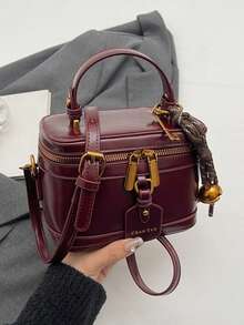 Bolso de mano de cuero sintético con diseño de nicho y vanguardista, bolso bandolera de estilo vintage exquisito, adecuado para ir al trabajo y citas - Burdeos - Ver 9