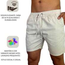 Men's Twill Shorts Simple Casual Fabric Pocket Drawstring Bermuda Shorts - Light Wash - View 5