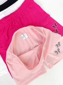 4 Pcs Kids Butterfly Rhinestone Pattern Milk Silk Material Versatile Shorts