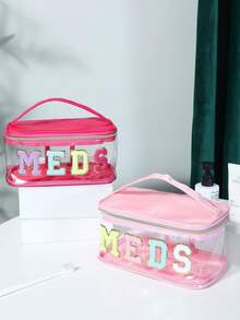 1 件时尚雪尼尔字母贴片盥洗包，MEDS 化妆包 - 带手柄透明 PVC 旅行药品收纳包，防水尼龙拉链盥洗包，药品收纳包，适用于患者和护士 - 彩色 - 查看 3