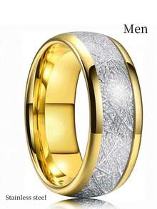 時尚情侶戒指復古不鏽鋼男款結婚戒指優雅方形切割立方氧化鋯戒指套裝新娘訂婚珠寶禮物 - 金色 - 查看 20
