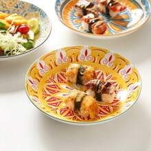 4pcs Boho Style 8.25" Ceramic Plates | Multipurpose Pasta, Salad, Sushi, Dessert Plates | Dishwasher/Oven/Microwave Friendly | Suitable For Hot Pot, Picnic, Camping | Creative Tableware Gifts (Fruit/Appetizer)