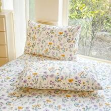 3pcs/Set Minimalist Digital Print Soft & Comfortable Bedding Set, 1 Fitted Sheet + 2 Pillowcases (No Comforter), Romantic Ruffled Elegant & Cozy Bedding Suit For Bedroom, Guest Room, King/Queen/Twin Size, Breathable, All Season, Machine Washable, Elastic Corner Design