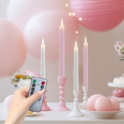 6/3件套无焰LED蜡烛，带闪烁灯光和遥控定时器，电池供电，适合儿童生日派对、粉色和蓝色主题派对装饰，也适用于感恩节、圣诞节、万圣节、婚礼、情人节、新年礼物、感恩节壁炉装饰和家居装饰。