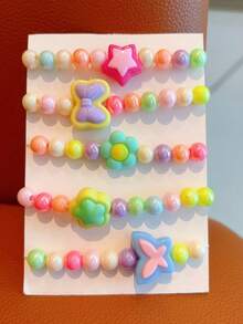 5pcs/Set Girls' Colorful Butterfly & Flower Beaded Bracelets, Stretchy Princess Style Bracelet For Daily Wear & Birthday Gift - Multicolor - View 7