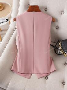 Women's Solid Color Vest, V-Neck Jacket, Slim Fit, Spring/Autumn, Fashionable Commuter, Open Front, Female Clothing