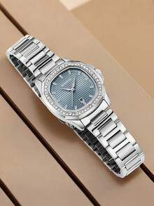 1 件女士优雅不锈钢表带石英手表，适合日常佩戴 - 銀色 - 查看 2