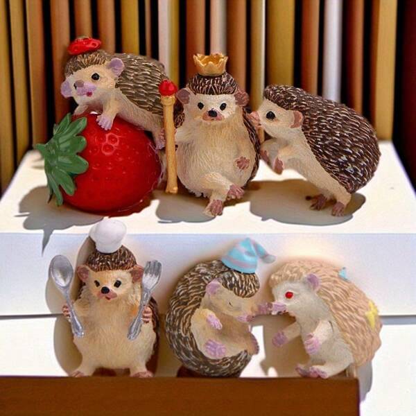 Modelo de ouriço de resina, pequena decoração, vem com cola, adequado para decoração de console central de interior de carro