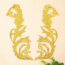 2 件金色镂空绣花布贴，带背胶，适用于服装配饰 - 金色 - 查看 12