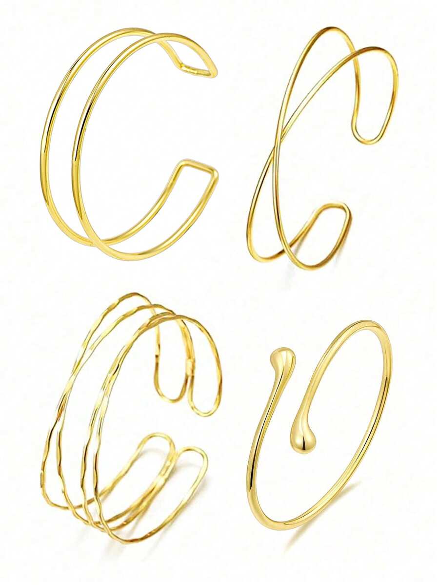 4 pezzi Set di braccialetti estivi in stile vacanziero minimalista in metallo regolabili