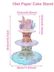 1 Set Soporte para tarta con temática de sirena, soporte de 3 niveles para decoración de postres, centro de mesa para fiestas de cumpleaños, baby shower, despedida de soltera, decoración de cocina y hogar, suministros para fiestas - Multicolor - Ver 5