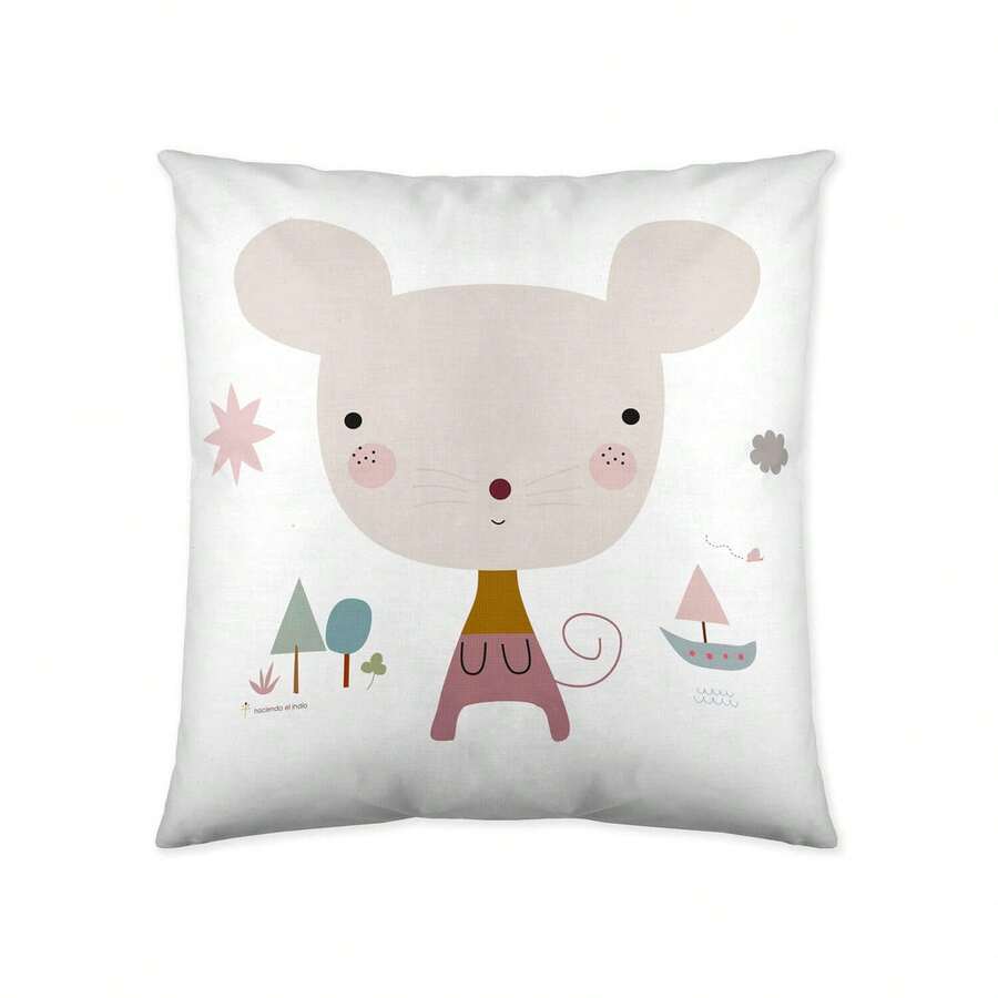Naturals 1 Pieza Funda de Cojín Infantil Estampada a Doble Cara 100% Algodón de 40x40 cm, Funda Extra Suave con Diseños Diferentes, Sin Relleno, Cierre con Cremallera - Haciendo el Indio, Fabricado en España - Susanita Rosa - Ver 1