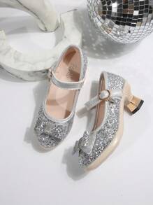 Girls Princess Crystal Knot Sandals, Soft Sole Fashionable Summer Children High Heel Shoes