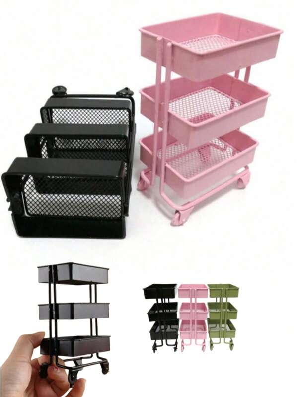 1 pieza Mini estantería de almacenamiento de hierro soldado a mano, estilo carrito multicolor retro soldado a mano, estantería de exhibición de muebles para casa de muñecas, decoración de escritorio para todas las estaciones