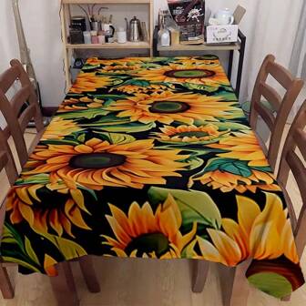 1pc Rectangular Tablecloth, New Spring/Summer American Retro Oil Painting Style Dark Color Sunflower, Suitable For Daily Home, Living Room, Dining Room, Theme Parties & Events