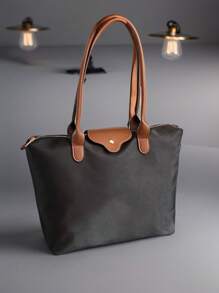 1-Piece Simple And Versatile Casual Versatile Solid Color Large Zipper Large Capacity Shoulder Tote Bag For Women Can Be Worn Cross-Body Suitable For Shopping, Vacation, Work And Commuting Women's Fashion Shoulder Tote Bag, School Supplies, School Bag, School Handbag, School Tote Bag, School Bookbag, Back To School Bags, Waterproof, Lightweight, Portable, Foldable, Classic Casual, Business Casual, Suitable For Teen Girls Women College Students, White-Collar Workers, Perfect For Back To School, First Day Of School, Holiday