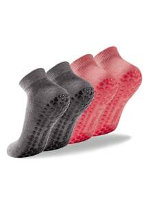2 Pairs Deefly Women Anti-Slip Ankle Socks, Solid Color Suitable For Home, Hospital, Pregnant Women, Fitness, Pilates, Yoga