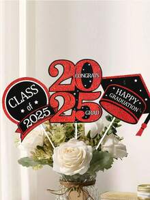 5 件 2025 毕业花束花瓶装饰、桌面花瓶插片和蛋糕顶饰道具、餐桌中心装饰、2025 毕业派对装饰品 - 彩色 - 查看 8