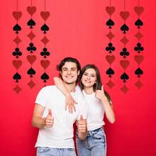 黑色和红色主题派对横幅黑色红色派对装饰红色心形铝箔串装饰纸挂花环横幅游戏之夜生日派对装饰 - 彩色 - 查看 5