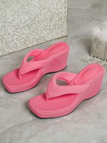 Women Square Toe Fuchsia Slip-On Sandals, Fashion Versatile