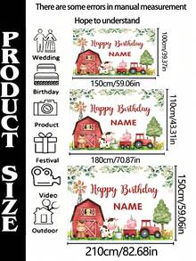 1pc Customizable Farm Themed Birthday Party Banner With Barn Animals And Tractor Designs, Personalized Happy Birthday Sign Decoration - Multicolor - View 4