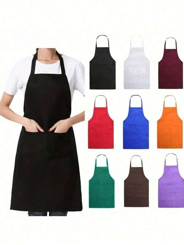 1-5pcs Polyester Apron For Women,Simple Style Black Apron With Pockets, Thickened Waist Apron, Fashion Housework Kitchen Household Workwear, Kitchen Supplies