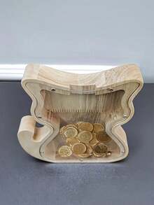 Charming Wooden Cat-Shaped Penny Bank With Clear Glass Lid - Unique Animal Design Coin Storage For Home Decor, Perfect Gift For Birthdays, Christmas, Thanksgiving, Easter & More, Desk & Drawer Organizer For Home Storage - Multicolor - View 6