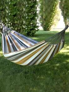 1件装户外白色加厚帆布吊床，带弯杆，单人/双人秋千吊床，防倾倒