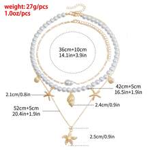 2pcs Bohemian Pearl Beaded Necklace With Seashells & Starfish, Vintage Style For Ladies Beach Resort - Multicolor - View 8