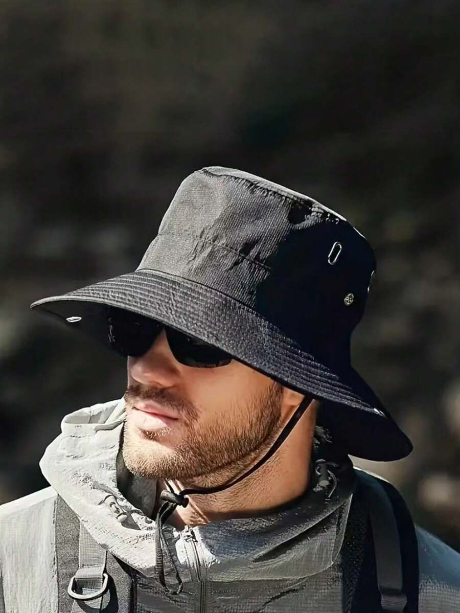 1pc UV Protection Hat Outdoor Sun Hat Quick Dry Bucket Hat Cowboy Hat Men, Summer Sun Hat Hiking And Camping - Black - View 1
