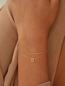 2 件金色首字母 A-Z 个性化串饰手链，不锈钢材质，持久保色，时尚珠宝礼物，适合女士 - 2件套裝 - 查看 2