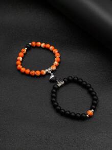 2pcs/Set Magnetic Heart Couple Bracelets, Bead Bracelet, Versatile Colors & Styles Suitable For Daily Wear, Parties, Great Gift For Boyfriend