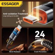 ESSAGER 100W USB-C 转 USB-C 数据线，支持 480Mbps 5A 快充，Type-C 线材，灰色 - 灰色 - 查看 7