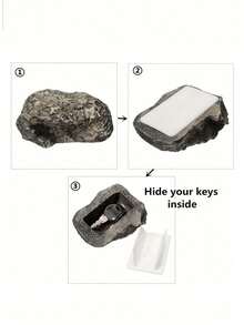 1 件创意仿石钥匙收纳盒，树脂石形状 - 黑色 - 查看 6
