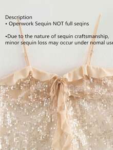 Women Sequin Patchwork Spaghetti Strap Casual Camisole Tank Top - Apricot - View 3