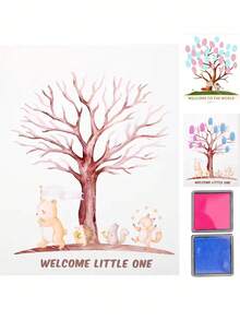 1 件，性别揭示派对留言板，DIY 留言指纹树，迎婴派对宾客留言簿，独特的派对记忆簿（带指纹垫），婴儿房装饰用品