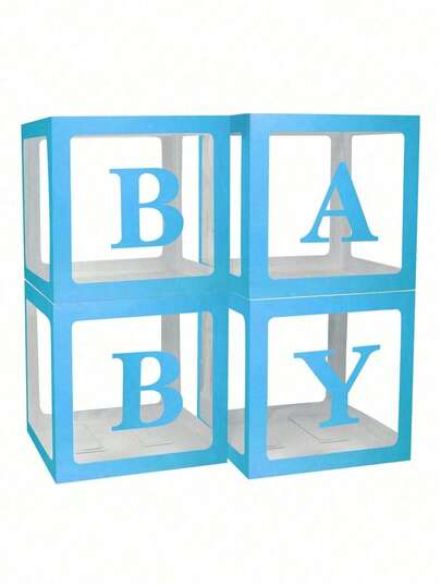 带字母的婴儿礼盒，适合婴儿洗澡，适合男孩或女孩的婴儿洗澡装饰，1 个字母盒/婴儿字母透明气球盒透明积木，适合生日派对、新娘送礼会、性别揭示（蓝色）婴儿洗澡家庭装饰礼物 25 厘米/30 厘米（不包括气球）