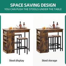 Rustic Brown 3-Piece Bar Table Set - 1 Table & 2 Stools With Open Shelves & Footrest, Space-Saving Dining Set For Small Areas - Rust Brown - View 5