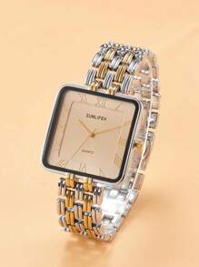 1 pièce Montre carrée dorée pour hommes et femmes, avec des chiffres romains sur le cadran, convient pour les activités professionnelles, l'utilisation quotidienne, comme cadeau pour les amoureux, la Fête des pères et la Fête des mères.